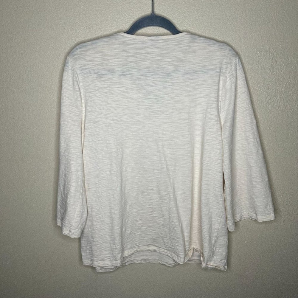 Chico's Grommet Top Boho Lagenlook Minimalist V Neck 3/4 Sleeves Lightweight L - Picture 6 of 6